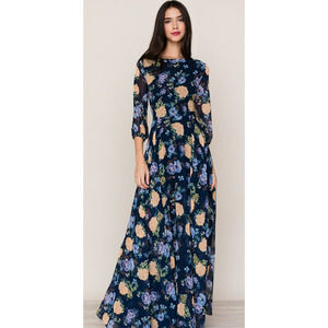NWOT Yumi Kim Navy and Yellow Floral Maxi Woodstock Dress